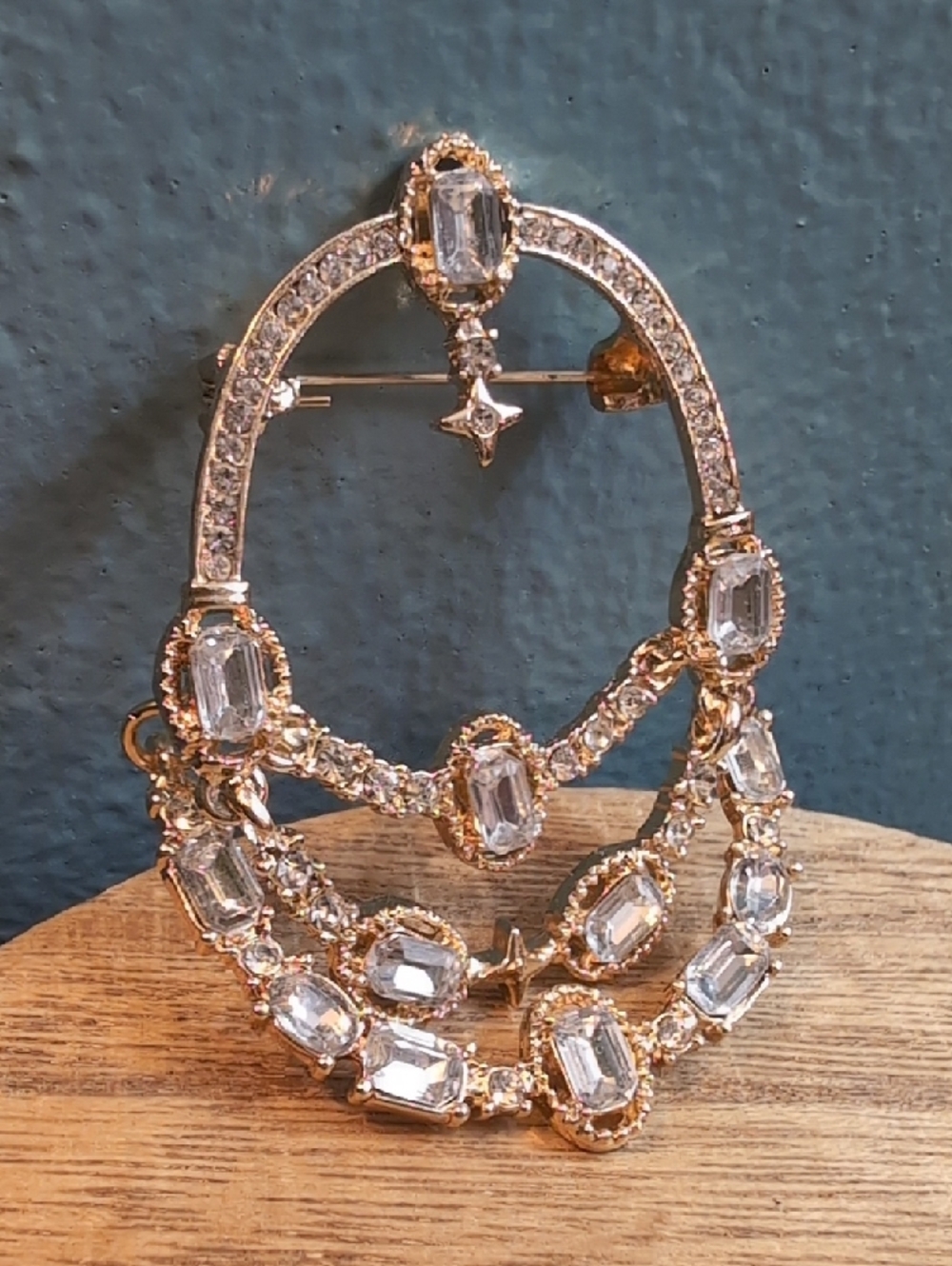 Gold-Tone Crystal Statement Brooch - Clear Crystal